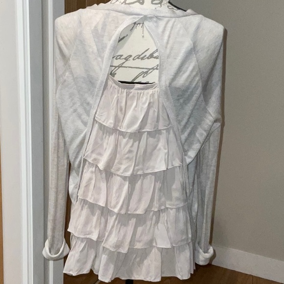 Like NEW! Kensie Light Knit Cardigan W/ Ruffle Back, Beige. - Picture 2 of 12